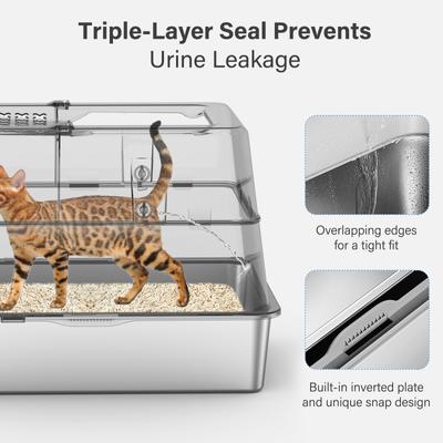 Show full view: Aphyxen High Sided Covered Stainless Steel Cat Litter Box with Lid & Mat, XX-Large: 27.5 x 19.7 x 19.3-in, Grey slide 4 of 8