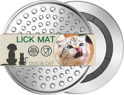 Feedoo Double Layer Chew Proof & Whisker Friendly Non-Skid Stainless Steel Dog & Cat Lick Mat, Silver, Small