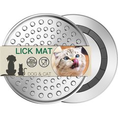 Feedoo Double Layer Chew Proof & Whisker Friendly Non-Skid Stainless Steel Dog & Cat Lick Mat, Silver, Small