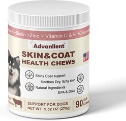 Advanllent Fish Oil Beef Flavored Skin & Coat Allergy Relief Chew Itch Relief Supplement for Dogs, 90 count
