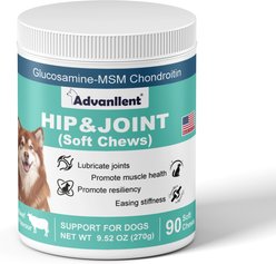 Advanllent Glucosamine Beef Flavored Hip & Joint Chew Supplement for Dogs with Chondroitin, MSM, Vitamins C & E, 90 count