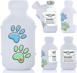 Vial Safe For Pets Insulin Vial Protector for Humulin & Novolin, Cat/Dog Paw Prints, 2 Pack