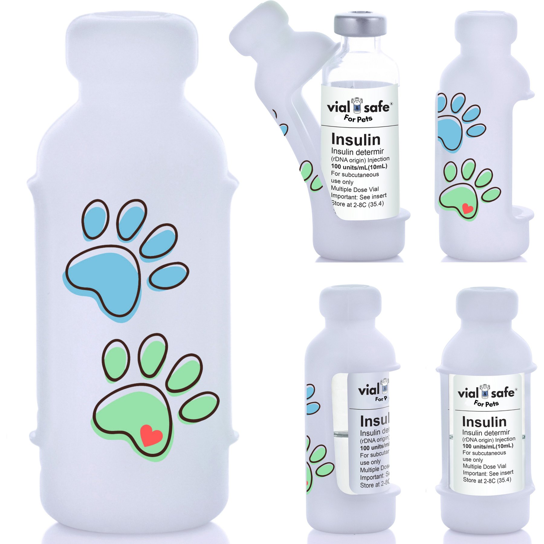 Vial Safe for Pets Insulin Vial Protector for Lantus 2 Pack, Cat/Dog Paw Prints