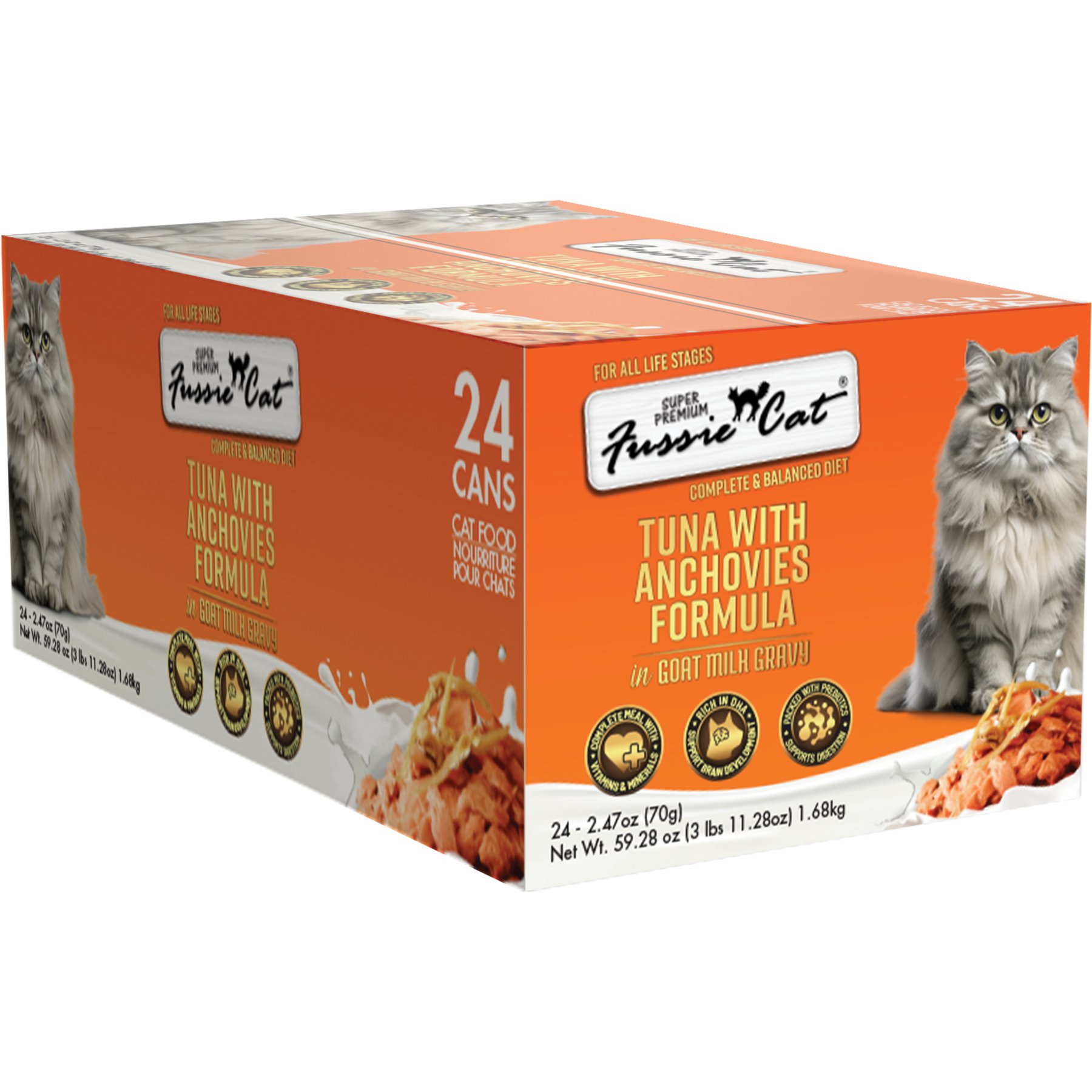 Fussie Cat Tuna with Anchovies in Goats Milk Wet Cat Food, 2.47-oz can, case of 24