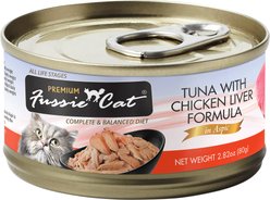 Fussie Cat Premium Tuna with Chicken Liver Formula in Aspic Grain-Free Canned Cat Food, 2.8-oz, case of 24 slide 2 of 7