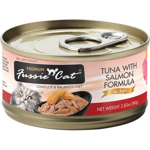 Fussie Cat Premium Tuna with Salmon Formula in Aspic Grain-Free Canned Cat Food, 2.82-oz, case of 24