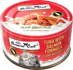 Fussie Cat Tuna with Salmon in Goats Milk Wet Cat Food, 2.47-oz can, case of 24 slide 2 of 5