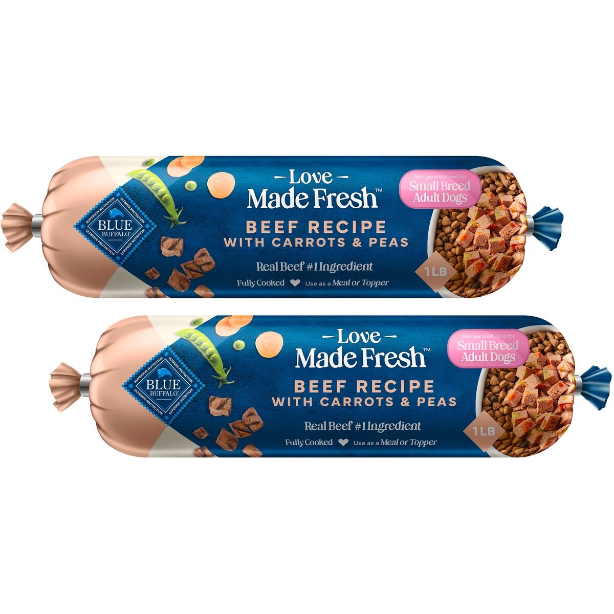 Blue Buffalo Love Made Fresh Beef with Carrots & Peas Small Breed Fresh Refrigerated Dog Food, 1-lb roll, bundle of 12