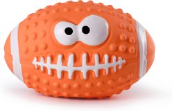 Critta Fitta Latex Squeaky Smiley Face Football Dog Toy, Orange, 4.5 × 3.2 x 3.2-in