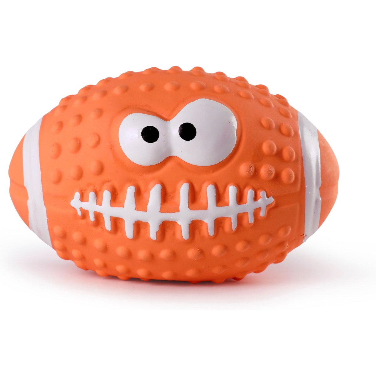 Critta Fitta Latex Squeaky Smiley Face Football Dog Toy, Orange, 4.5 × 3.2 x 3.2-in