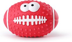 Critta Fitta Latex Squeaky Smiley Face Football Dog Toy, Red, 3.5 × 2.7 x 2.7-in