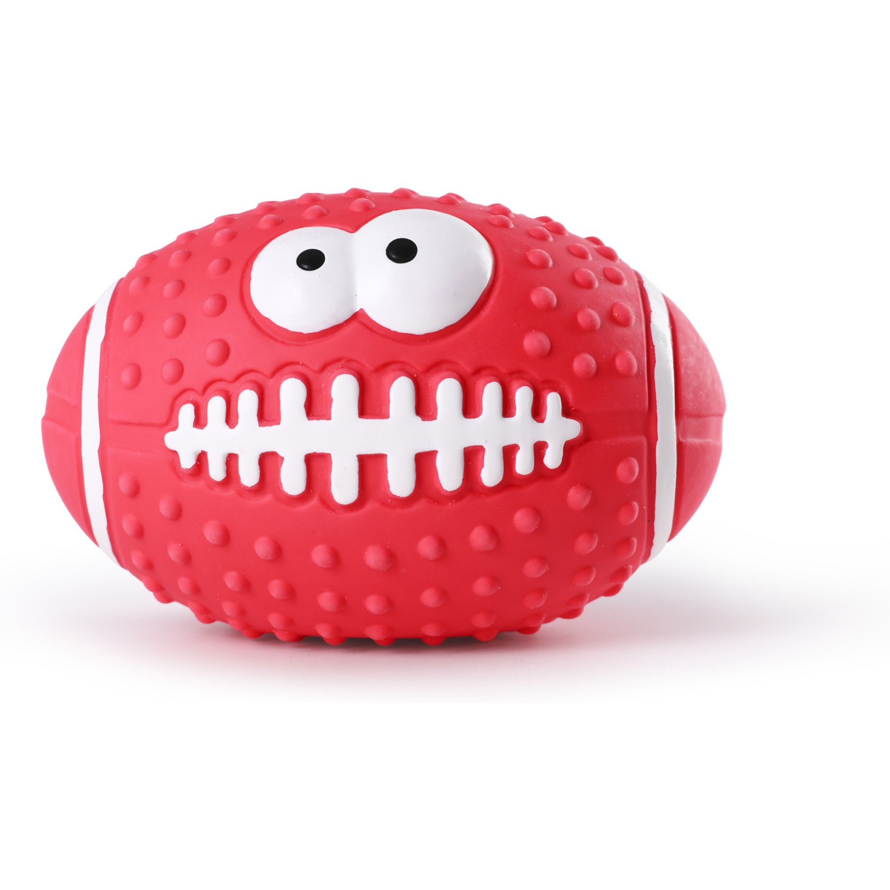 Critta Fitta Latex Squeaky Smiley Face Football Dog Toy, Red, 4.5 × 3.2 x 3.2-in