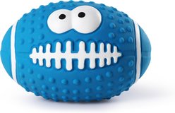 Critta Fitta Latex Squeaky Smiley Face Football Dog Toy, Blue, 4.5 × 3.2 x 3.2-in