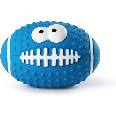 Critta Fitta Critta Fitta Latex Squeaky Smiley Face Football Dog Toy, Blue, 4.5 × 3.2 x 3.2-in