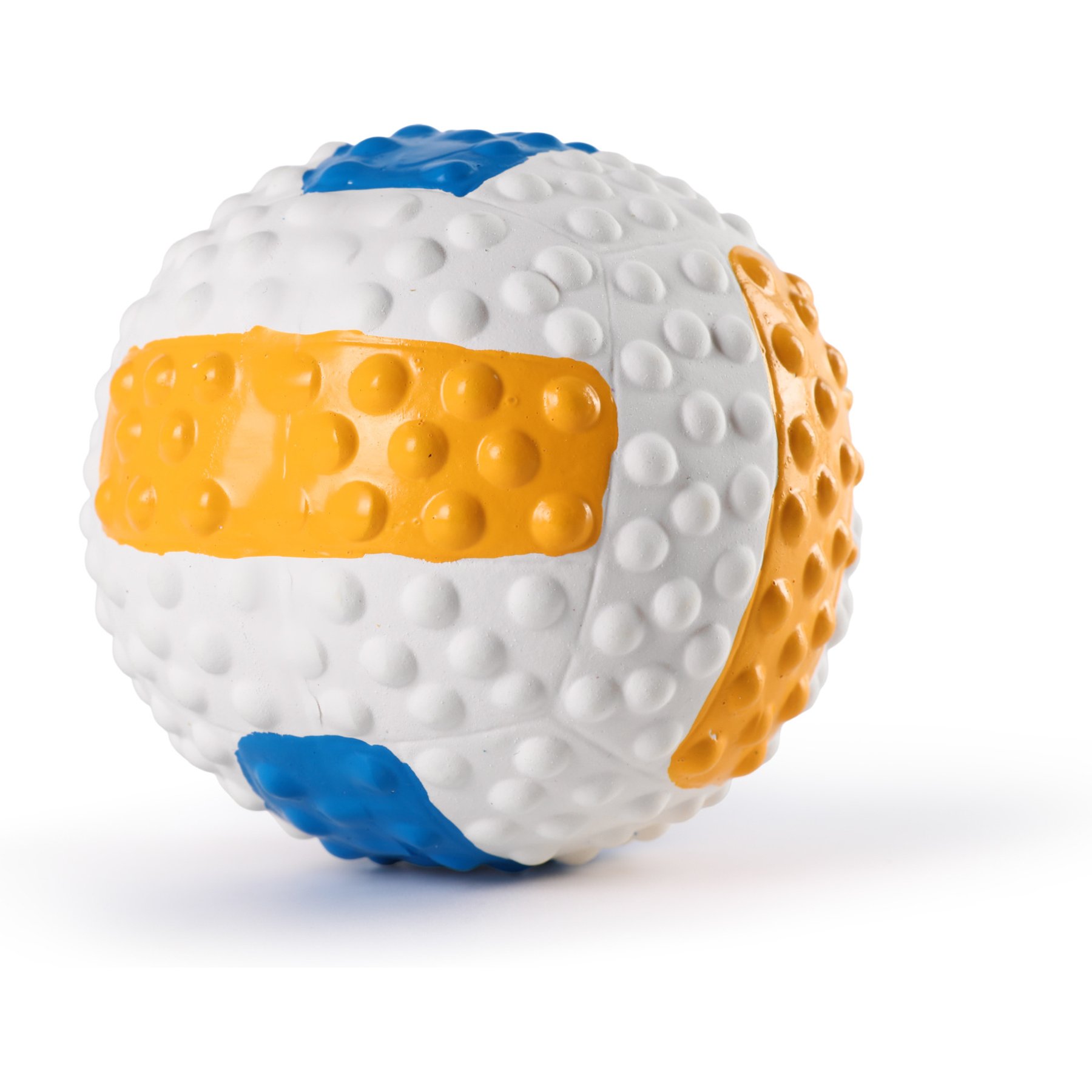 Critta Fitta Latex Squeaky Volleyball Dog Toy, White/Blue/Yellow, 3 x 3 x 3-in
