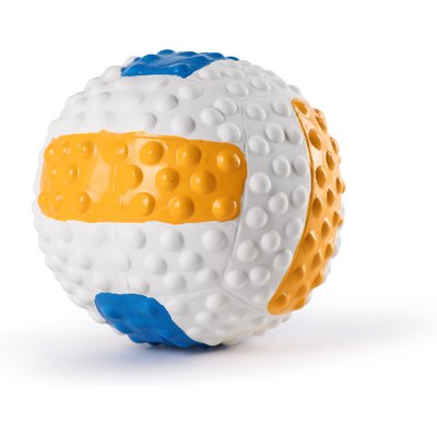 Critta Fitta Critta Fitta Latex Squeaky Volleyball Dog Toy, White/Blue/Yellow, 3.5 x 3.5 x 3.5-in