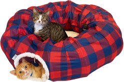 Kitty City Tunnel Cat Bed, Medium, Red & Blue