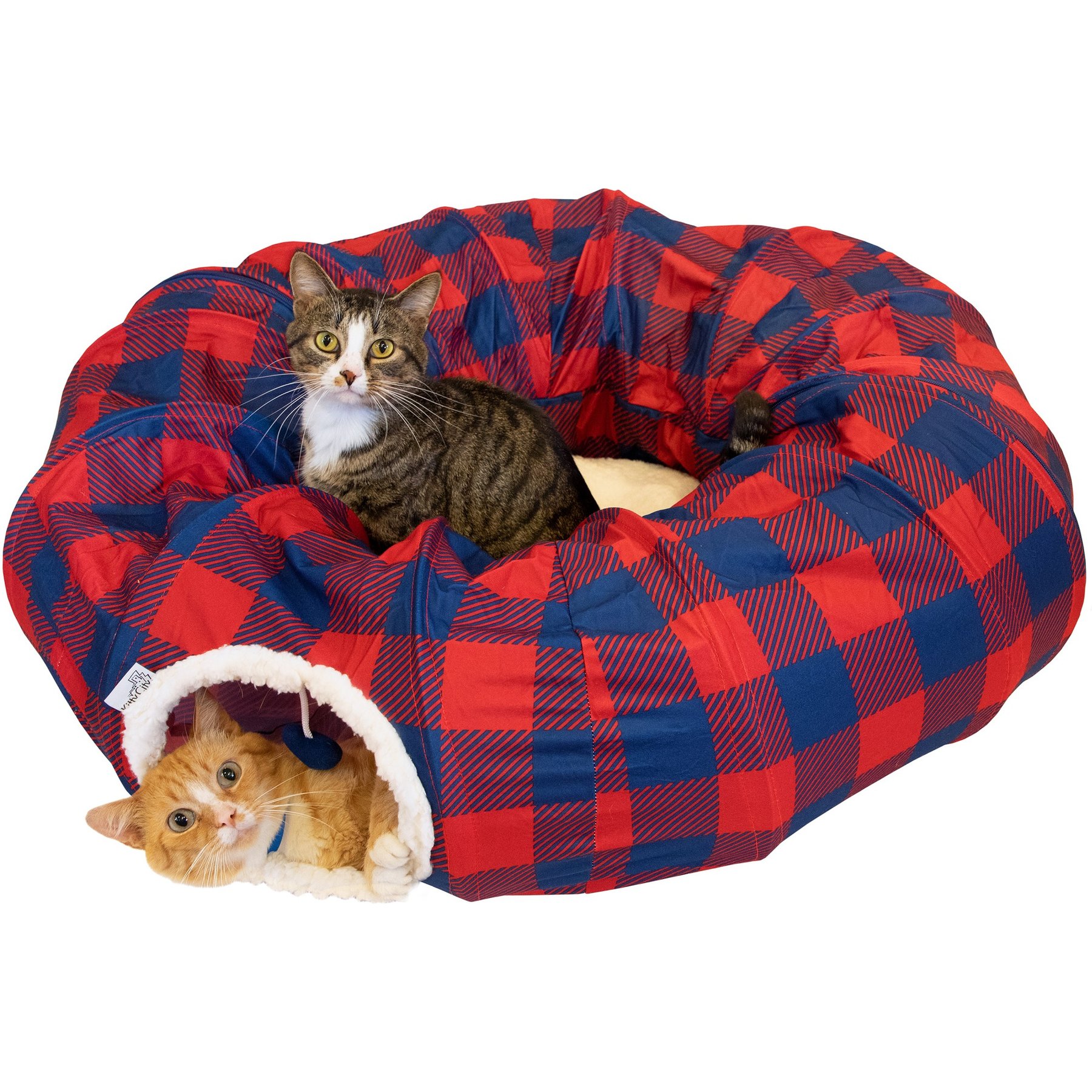 Kitty City Tunnel Cat Bed, Medium, Red & Blue