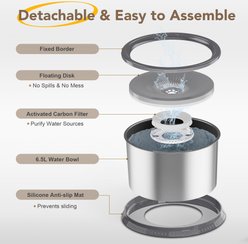 Twinsing No Spill Splash Proof Slow Drinking Stainless Steel Dog Water Bowl with Anti-Slip Mat, Grey, Large: 6.5-L / 220-oz, 1 count slide 2 of 7