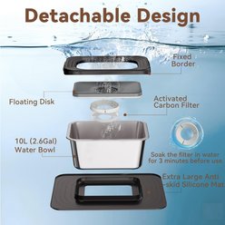 Twinsing Indoor & Outdoor No Spill Non-Skid Stainless Steel Dog Water Bowl with Non-Slip Silicone Mat, Black, Large: 2.6-gal / 10-L slide 2 of 9
