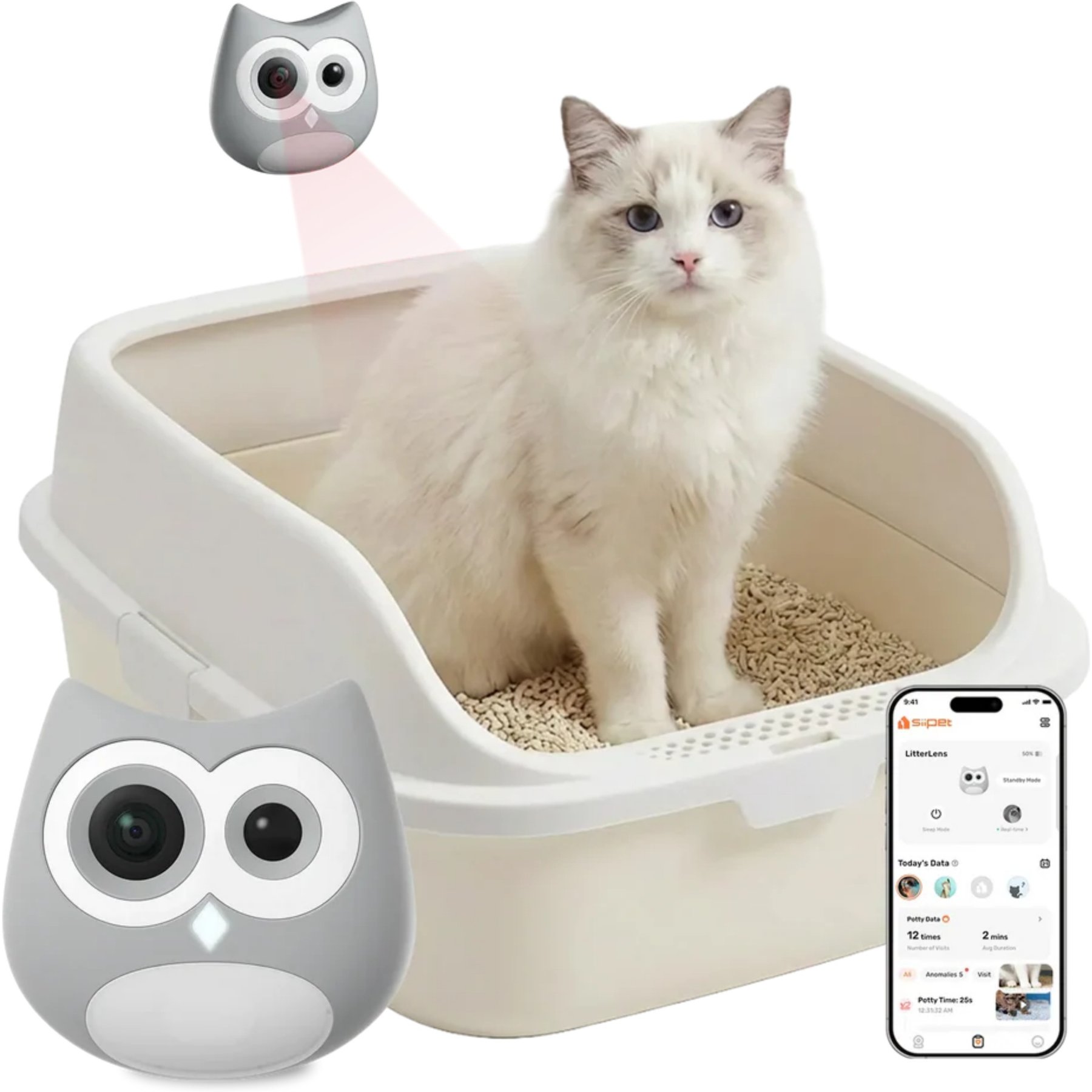 Siipet Litterlens Super AI Powered Health Monitoring Cat Camera, Grey