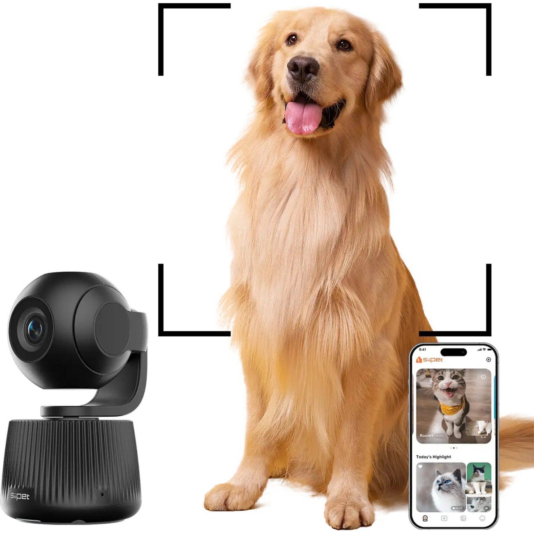 Siipet Smart 4K Gimbal Pawtrack Dog Camera, Black