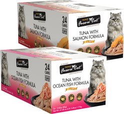 Fussie Cat Premium Tuna with Ocean Fish Formula in Aspic Grain-Free Canned Cat Food, 2.82-oz, case of 24 + Fussie Cat Premium Tuna with Salmon Formula in Aspic Grain-Free Canned Cat Food, 2.82-oz, case of 24