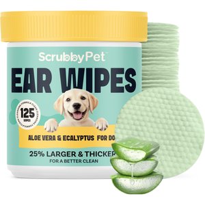 Scrubby Aloe Vera & Eucalyptus Hypoallergenic Dog Ear Wipes, 125 count