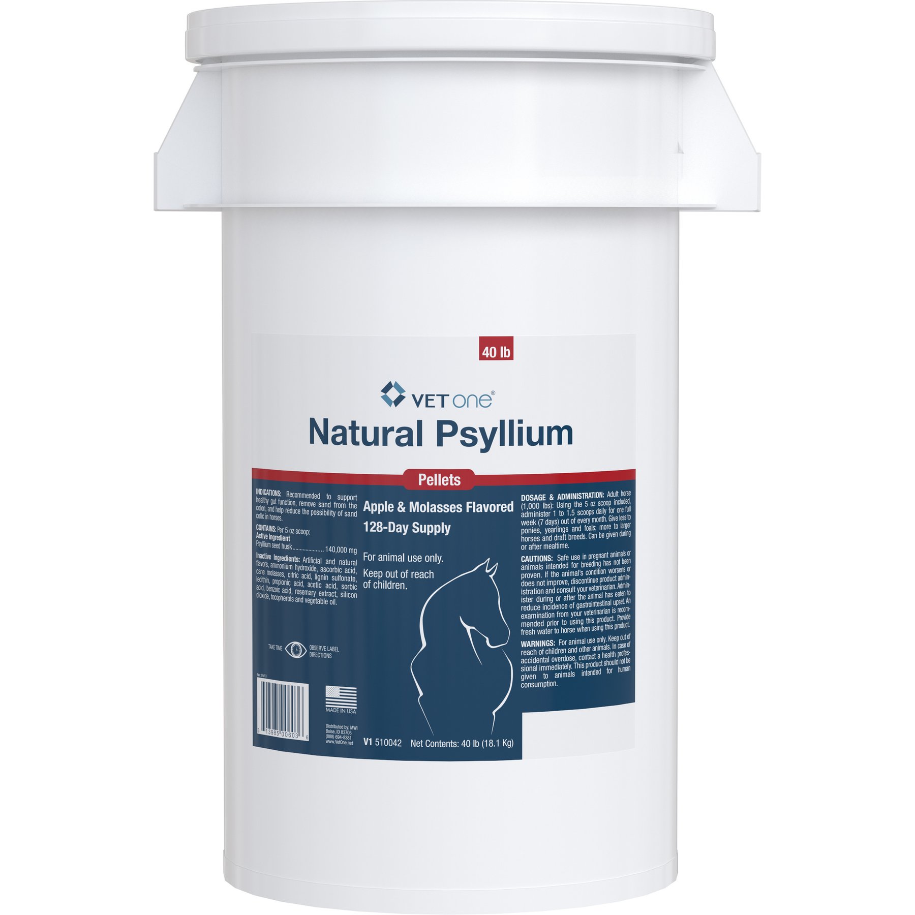 VetOne Psyllium Pellets Horse Supplement, 40-lb bucket