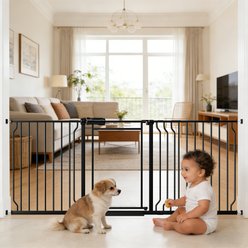 WAOWAO Triple Lock Adjustable Pet Dog Gate with Clear Acrylic Panel, Black, 65 to 73-in