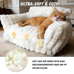 Kylinsure Corduroy Fleece Dog & Cat Sofa Bed with Removable Cover, Cream, Small slide 2 of 7