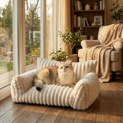 Kylinsure Corduroy Fleece Dog & Cat Sofa Bed with Removable Cover, Cream, Small