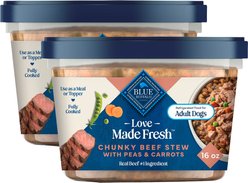 Blue Buffalo Love Made Fresh Chunky Beef Stew with Carrots & Peas Fresh Dog Food, 1-lb tub, bundle of 12