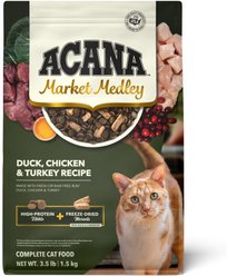 ACANA Market Medley Duck, Chicken & Turkey Recipe with Freeze-Dried Morsels Made with Duck & Cranberry Grain-Free Dry Cat Food, 3.5-lb bag