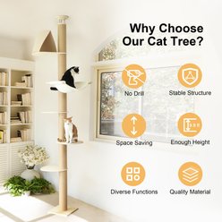 FUKUMARU 118-in Heavy Duty Solid Wood Adjustable 6-Level Floor-to-Ceiling Cat Tree with Scratching Posts, Beige slide 2 of 9