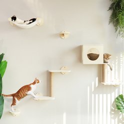 FUKUMARU Climbing Perch, Scratching Post & House Cat Wall Shelves Set, Beige