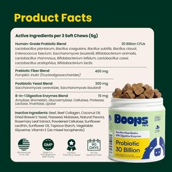 Boops Pets Probiotic 30 Billion CFU with 12 Strains + Prebiotic, Postbiotics & Digestive Enzymes Filet Mignon Steak Flavored Soft Chews Supplements for Dogs, 60 count slide 2 of 9