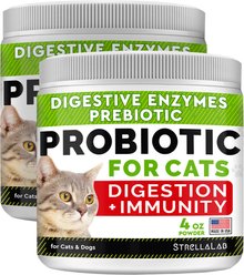 StrellaLab Cat Probiotic Powder & Probiotics with Diarrhea Fiber & Digestive Support Supplement for Cats, 8-oz bundle