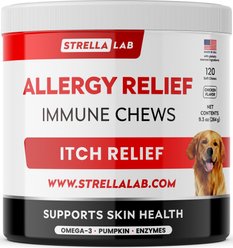 StrellaLab Allergy Relief & Anti Itch Relief with Omega 3 Skin & Coat Fish Oil Chew Supplement for Dogs, 120 count