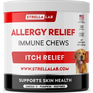 StrellaLab Allergy Relief & Anti Itch Relief with Omega 3 Skin & Coat Fish Oil Chew Supplement for Dogs, 120 count