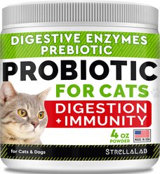 StrellaLab Probiotic Powder for Cats Digestive Health Supplement with Prebiotics & Digestive Enzymes, 4-oz
