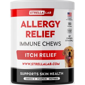 StrellaLab Allergy Relief & Anti Itch Relief with Omega 3 Skin & Coat Fish Oil Chew Supplement for Dogs, 180 count
