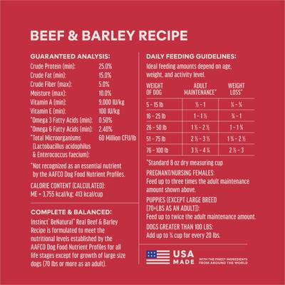 Show full view: Instinct BeNatural Adult Real Beef & Barley Recipe Dry Dog Food, 25-lb bag slide 9 of 11
