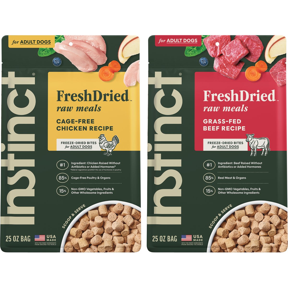 Instinct Freeze-Dried Raw Meals Real Beef Recipe Food + Freeze-Dried Raw Meals Cage-Free Chicken Recipe Dog Food