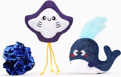 HugSmart Ocean Pals Whale & Stingray Cat Toy, Blue/White, 4 x 2.8 x 0.8-in, 3 count