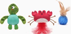 HugSmart Ocean Pals Sea Turtle & Crab Cat Toy, Green/Red, 4 x 2.8 x 0.8-in, 3 count