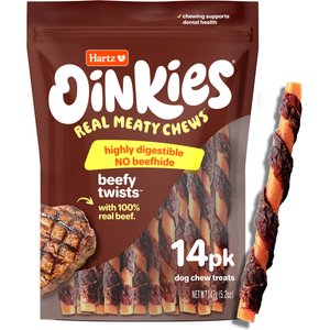 Hartz Oinkies Beefy Twists with 100% Real Beef Natural Dog Chews, 14 count