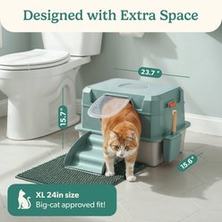 Petcove Stainless Steel Cat Litter Box Enclosed 3-in-1 Metal Litter Tray with Lid Odor Control, X-Large: 27-L, Forest Green slide 2 of 8