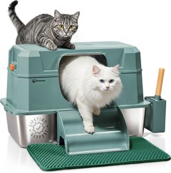 Petcove Stainless Steel Cat Litter Box Enclosed 3-in-1 Metal Litter Tray with Lid Odor Control, X-Large: 27-L, Forest Green slide 1 of 8