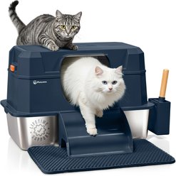 Petcove Stainless Steel Cat Litter Box Enclosed 3-in-1 Metal Litter Tray with Lid Odor Control, X-Large: 27-L, Sky Blue